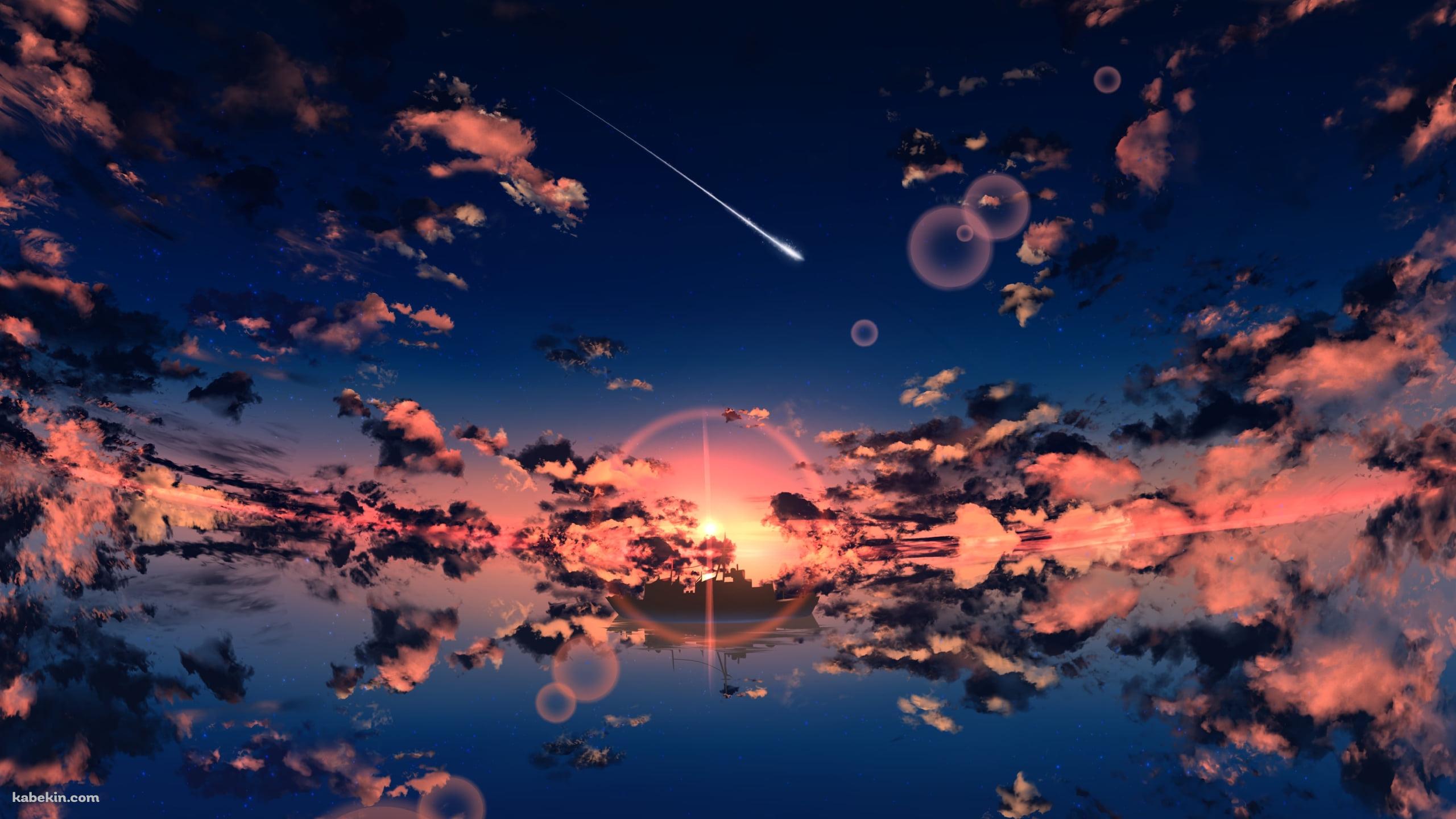彗星と水に反射する景色の壁紙(2560px x 1440px) 高画質 PC・デスクトップ用