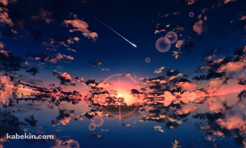 彗星と水に反射する景色の壁紙(800px x 480px) 高画質 PC・デスクトップ用