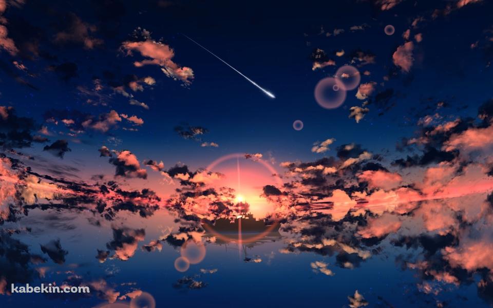 彗星と水に反射する景色の壁紙(960px x 600px) 高画質 PC・デスクトップ用