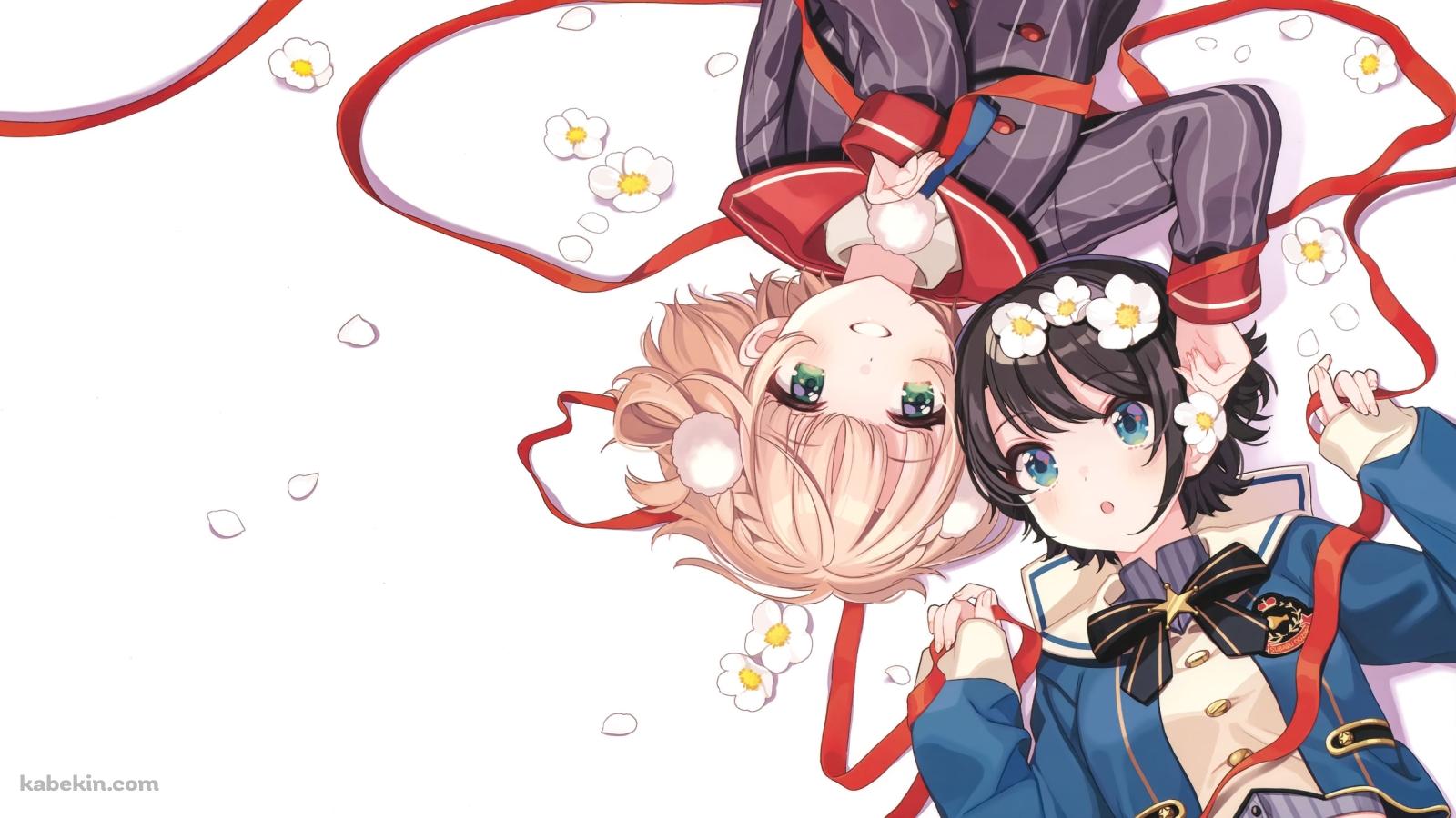 大空スバルとしぐれうい / 赤いリボン / 白い花 / ホロライブ / バーチャルYouTuber / Vtuberの壁紙(1600px x 900px) 高画質 PC・デスクトップ用