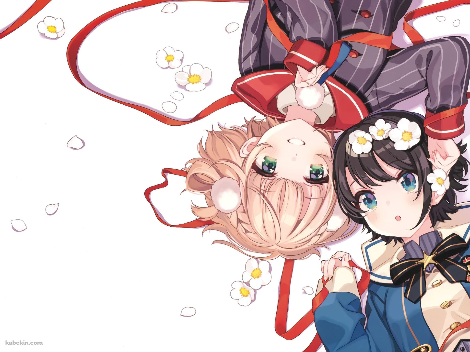 大空スバルとしぐれうい / 赤いリボン / 白い花 / ホロライブ / バーチャルYouTuber / Vtuberの壁紙(1920px x 1440px) 高画質 PC・デスクトップ用
