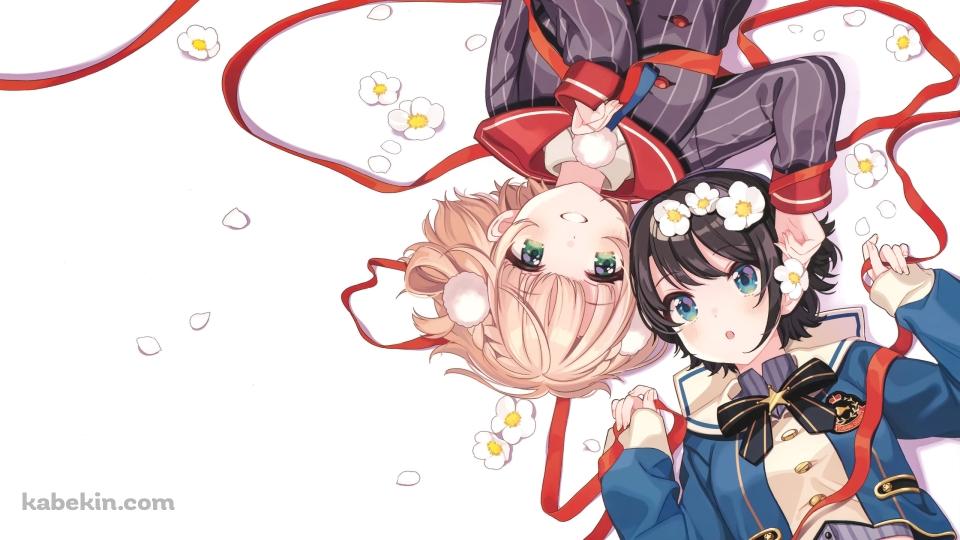 大空スバルとしぐれうい / 赤いリボン / 白い花 / ホロライブ / バーチャルYouTuber / Vtuberの壁紙(960px x 540px) 高画質 PC・デスクトップ用