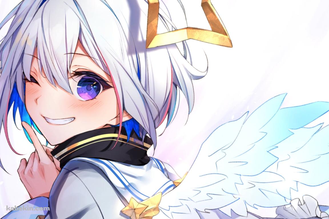 ウィンクして人差し指をたてる笑顔の天音かなた / ホロライブ / バーチャルYouTuber / Vtuberの壁紙(1152px x 768px) 高画質 PC・デスクトップ用