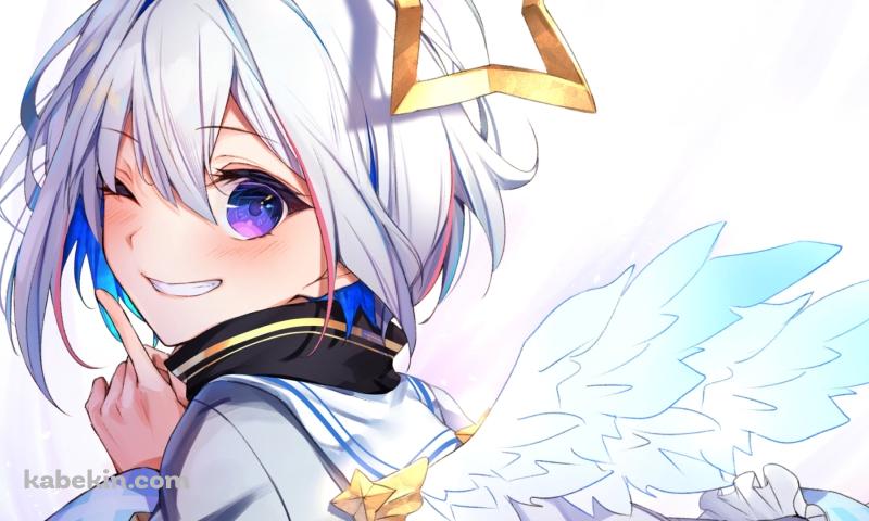 ウィンクして人差し指をたてる笑顔の天音かなた / ホロライブ / バーチャルYouTuber / Vtuberの壁紙(800px x 480px) 高画質 PC・デスクトップ用