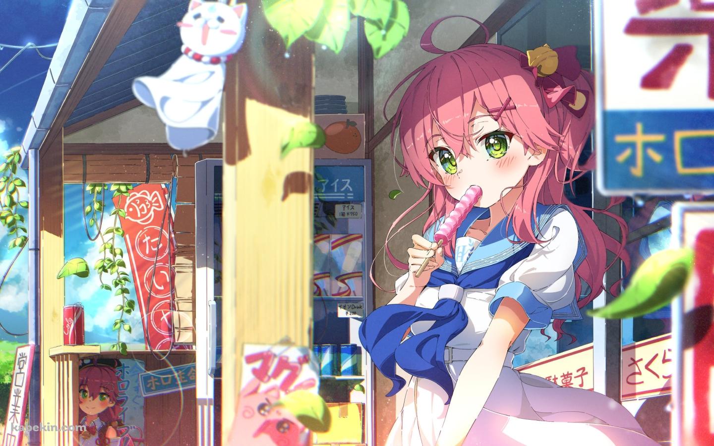 ピンクの飴を舐めるさくらみこ / 夏 / ホロライブ / バーチャルYouTuberの壁紙(1440px x 900px) 高画質 PC・デスクトップ用