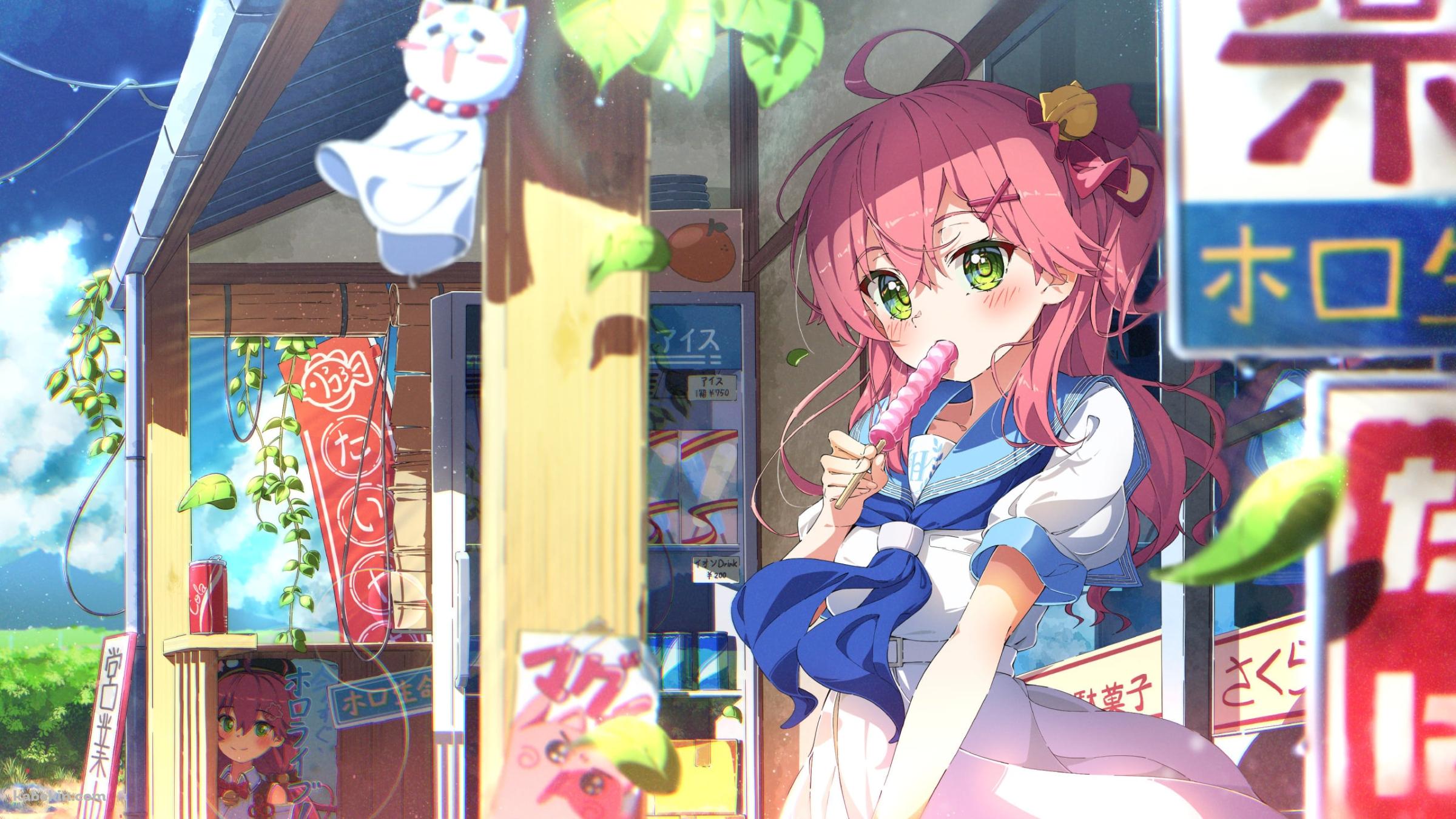 ピンクの飴を舐めるさくらみこ / 夏 / ホロライブ / バーチャルYouTuberの壁紙(2400px x 1350px) 高画質 PC・デスクトップ用