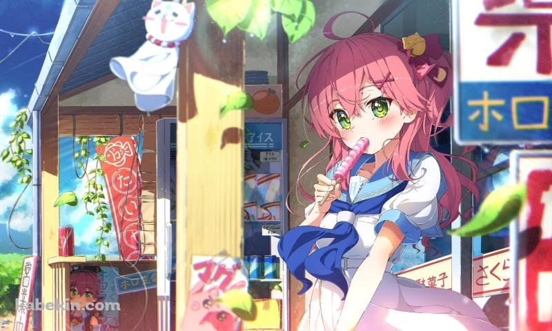 ピンクの飴を舐めるさくらみこ / 夏 / ホロライブ / バーチャルYouTuberの壁紙(800px x 480px) 高画質 PC・デスクトップ用