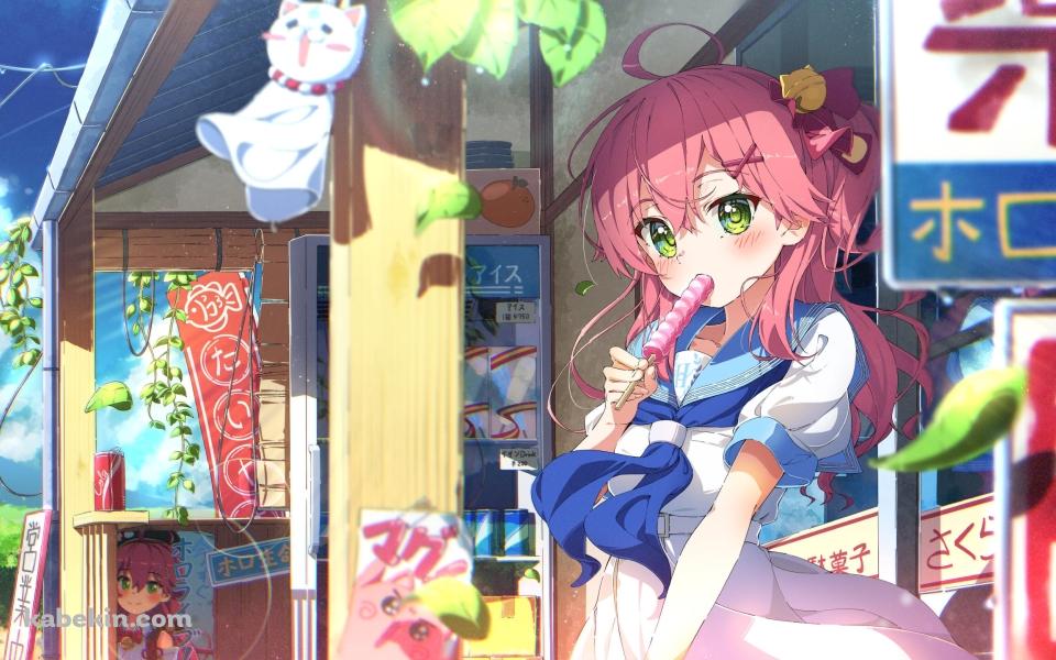 ピンクの飴を舐めるさくらみこ / 夏 / ホロライブ / バーチャルYouTuberの壁紙(960px x 600px) 高画質 PC・デスクトップ用