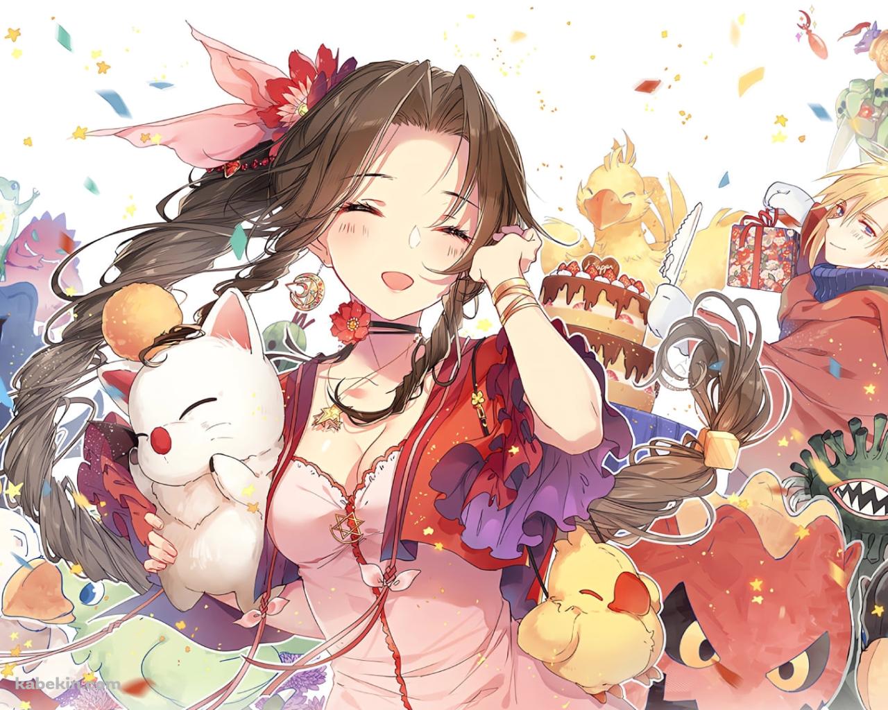 エアリス・ゲインズブール / クラウド・ストライフ / モーグリ / チョコボ / サボテンダー / ボム / モルボル / トンベリ / ファイナルファンタジー7 / FF7の壁紙(1280px x 1024px) 高画質 PC・デスクトップ用