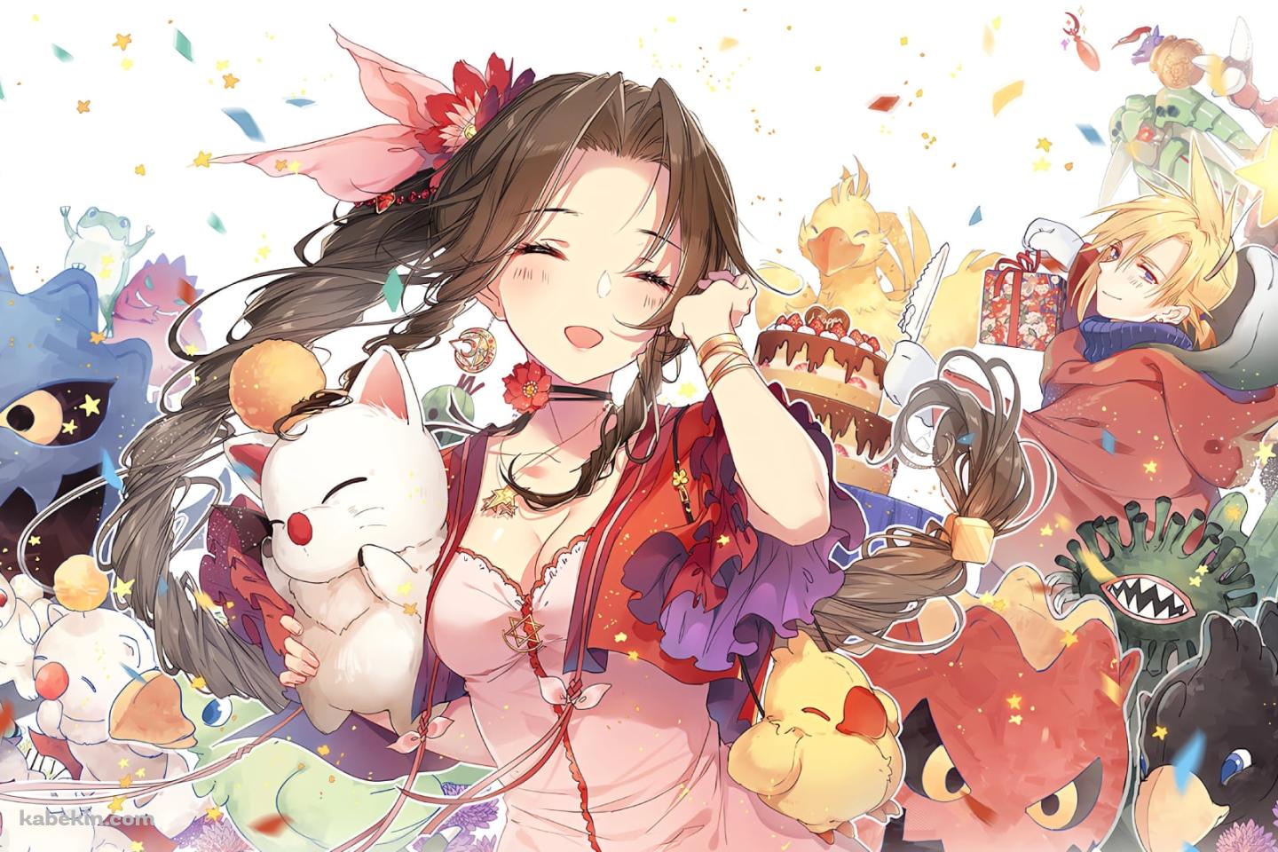 エアリス・ゲインズブール / クラウド・ストライフ / モーグリ / チョコボ / サボテンダー / ボム / モルボル / トンベリ / ファイナルファンタジー7 / FF7の壁紙(1440px x 960px) 高画質 PC・デスクトップ用