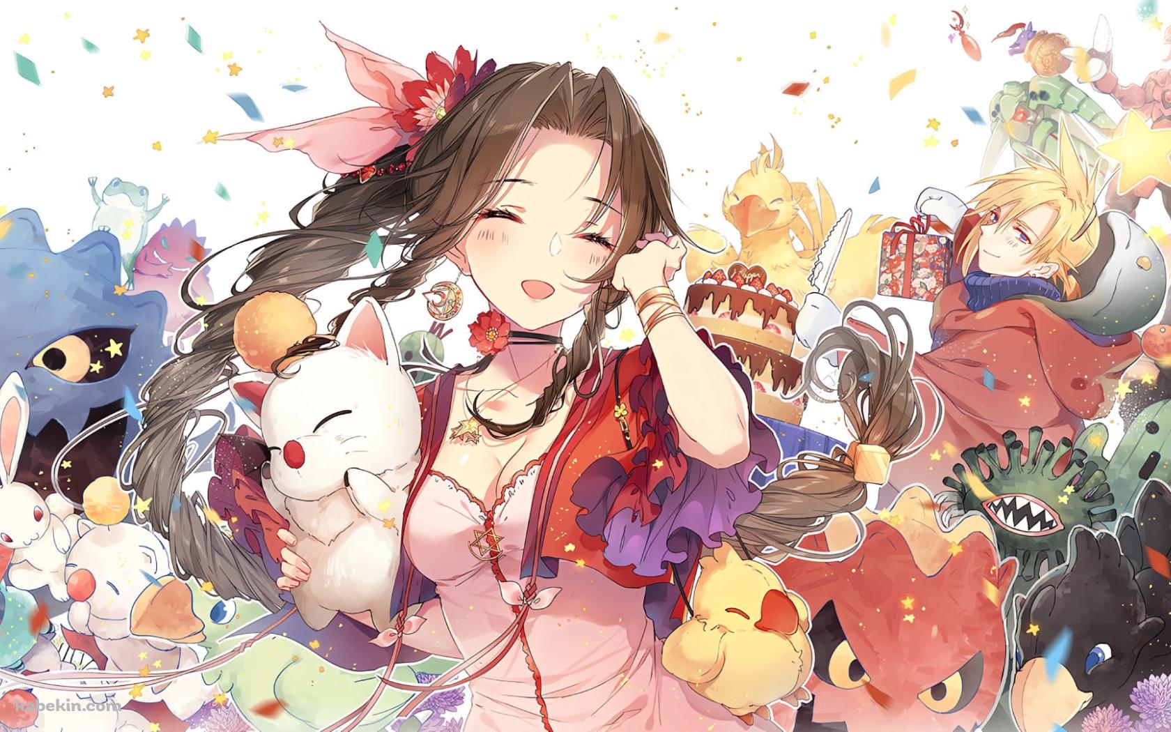 エアリス・ゲインズブール / クラウド・ストライフ / モーグリ / チョコボ / サボテンダー / ボム / モルボル / トンベリ / ファイナルファンタジー7 / FF7の壁紙(1680px x 1050px) 高画質 PC・デスクトップ用