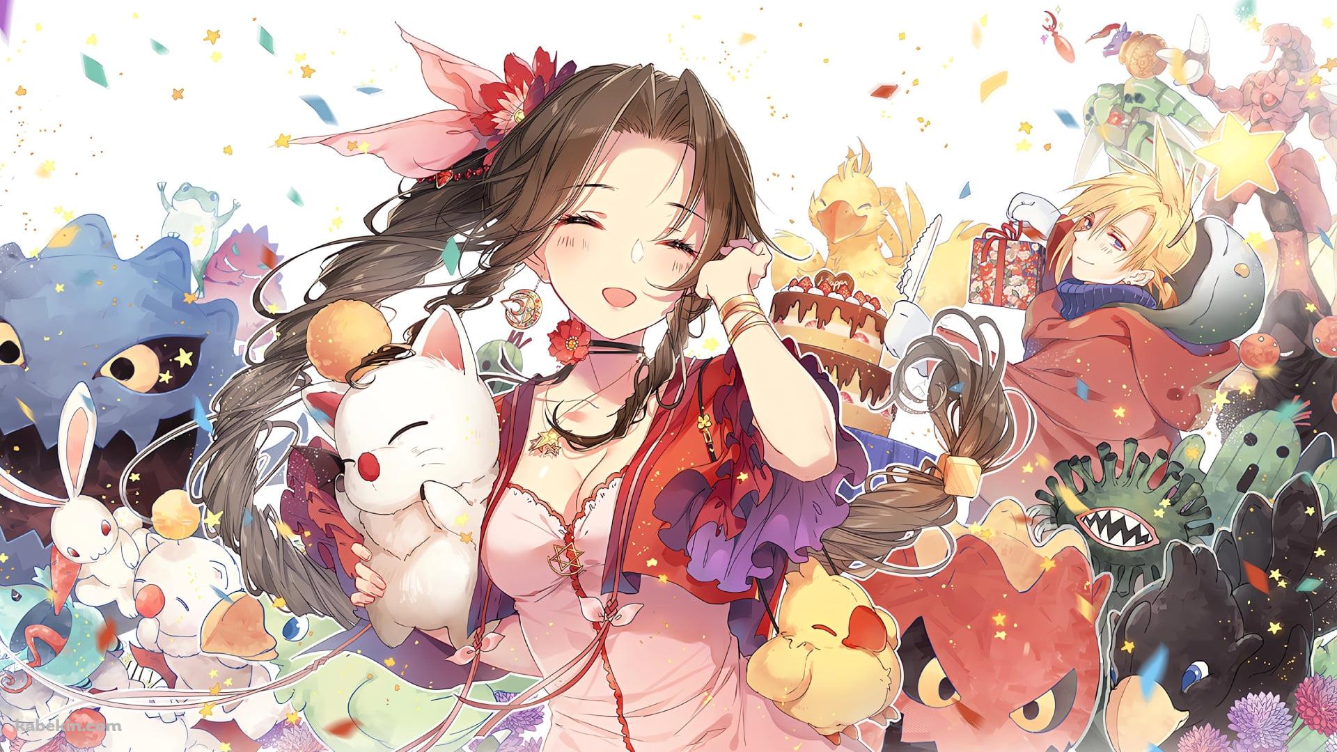 エアリス・ゲインズブール / クラウド・ストライフ / モーグリ / チョコボ / サボテンダー / ボム / モルボル / トンベリ / ファイナルファンタジー7 / FF7の壁紙(1920px x 1080px) 高画質 PC・デスクトップ用