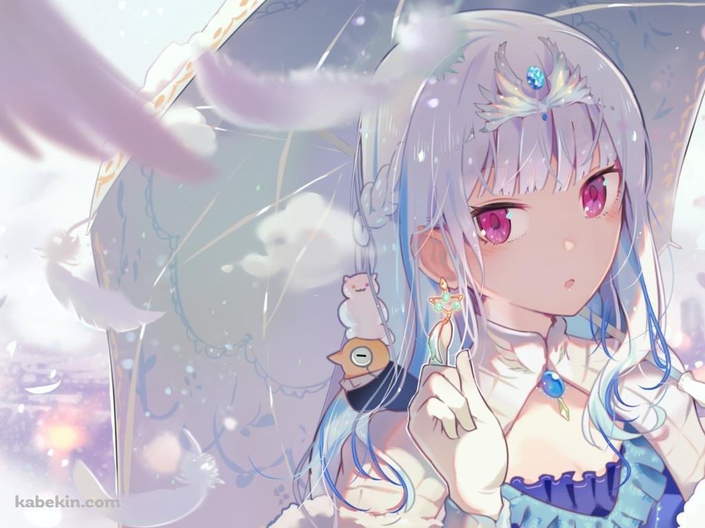 白い日傘をさすリゼ・ヘルエスタ / 白い羽 / ホロライブ / バーチャルYouTuber / Vtuberの壁紙(1024px x 768px) 高画質 PC・デスクトップ用