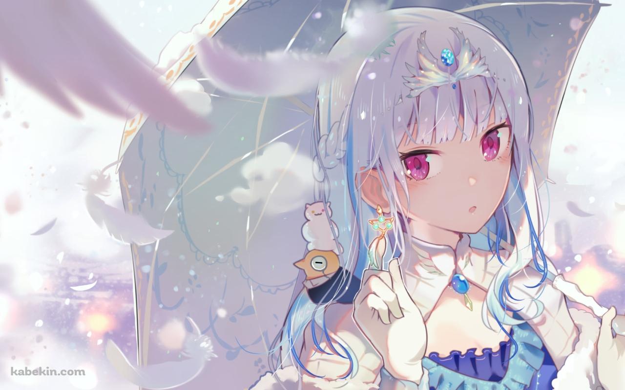 白い日傘をさすリゼ・ヘルエスタ / 白い羽 / ホロライブ / バーチャルYouTuber / Vtuberの壁紙(1280px x 800px) 高画質 PC・デスクトップ用