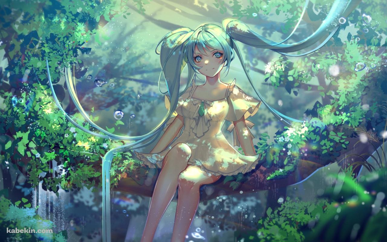 森の中、木に座る初音ミク / ボーカロイドの壁紙(1280px x 800px) 高画質 PC・デスクトップ用