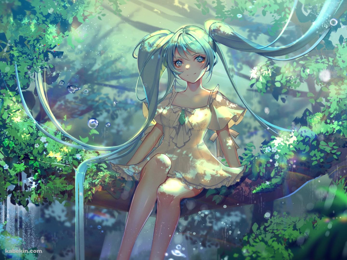 森の中、木に座る初音ミク / ボーカロイドの壁紙(1440px x 1080px) 高画質 PC・デスクトップ用
