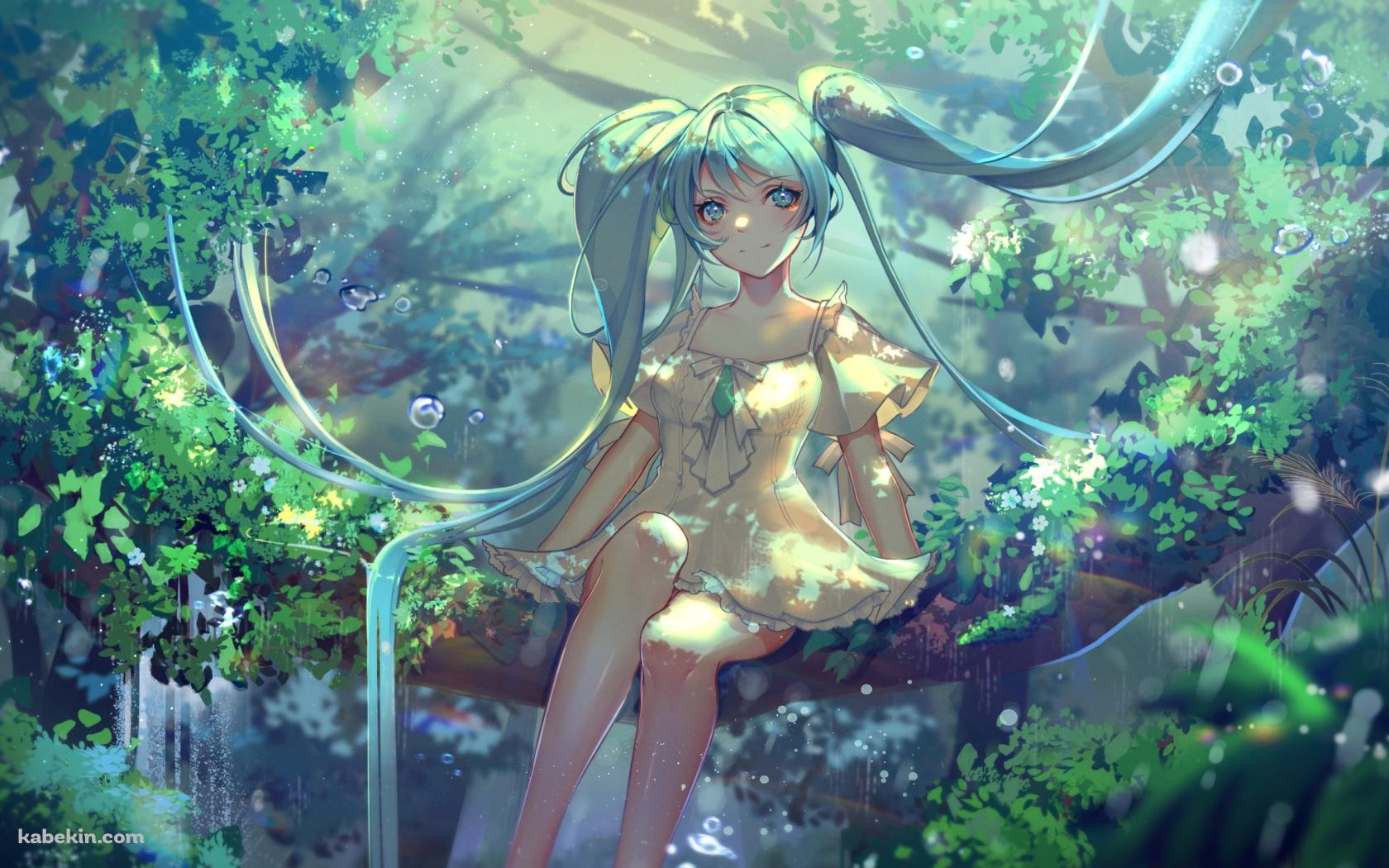 森の中、木に座る初音ミク / ボーカロイドの壁紙(1680px x 1050px) 高画質 PC・デスクトップ用