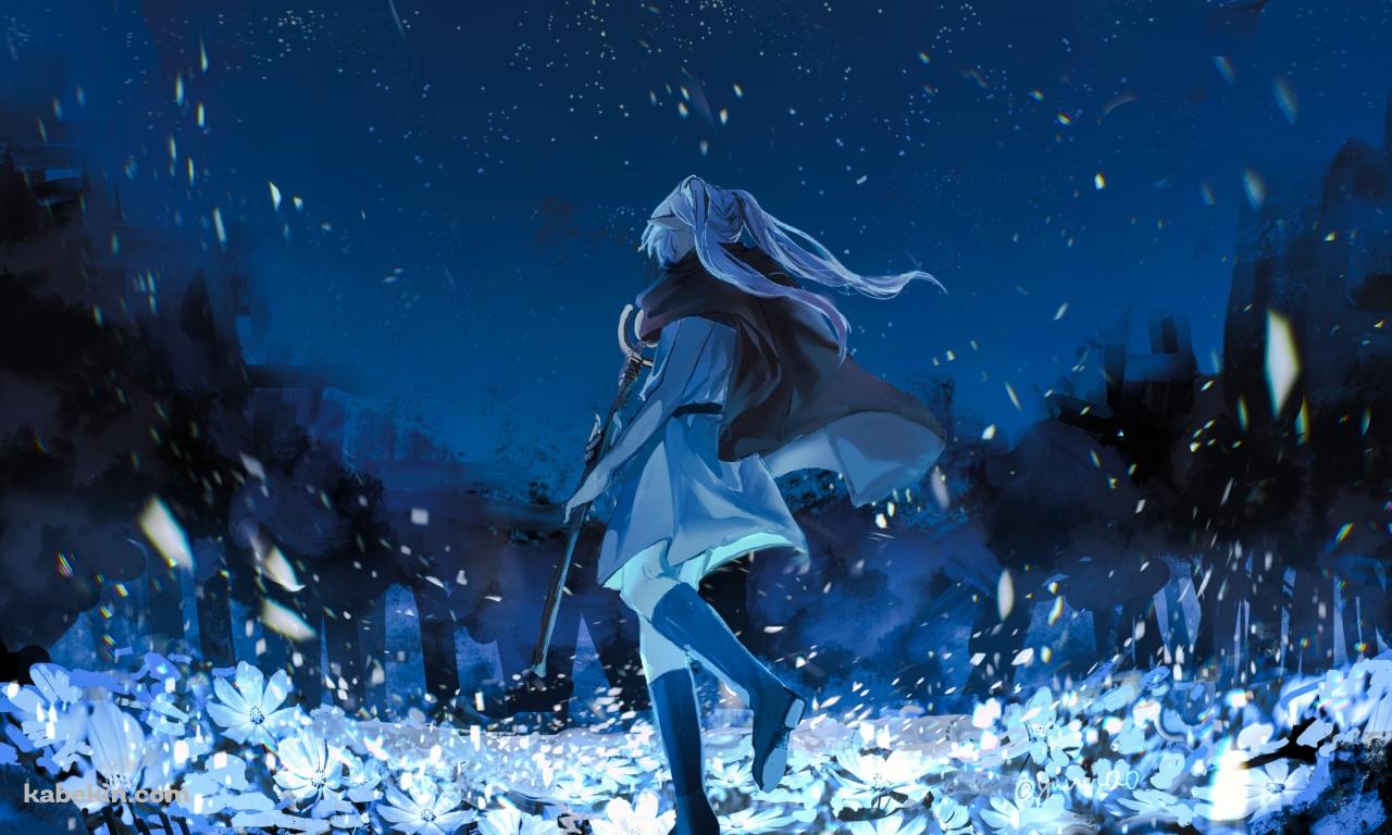 満開の蒼月草の花とフリーレン / 葬送のフリーレンの壁紙(1280px x 768px) 高画質 PC・デスクトップ用