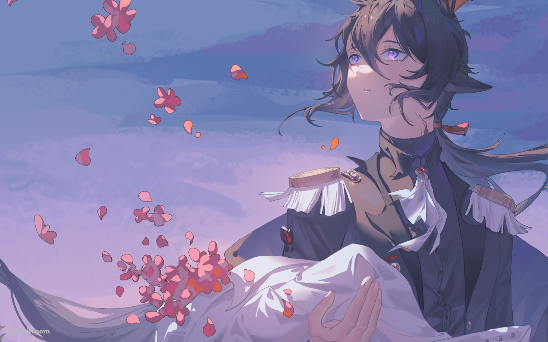 ピンクの花とエーベンホルツ / アークナイツの壁紙(1920px x 1200px) 高画質 PC・デスクトップ用