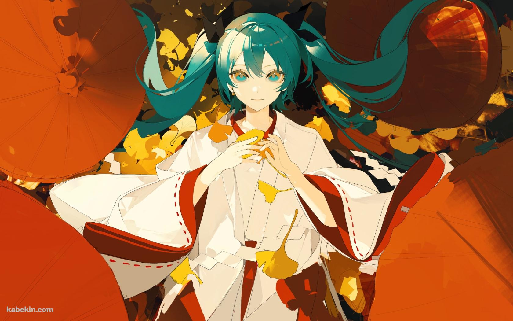 白と赤の着物を着た初音ミク / ボーカロイドの壁紙(1680px x 1050px) 高画質 PC・デスクトップ用