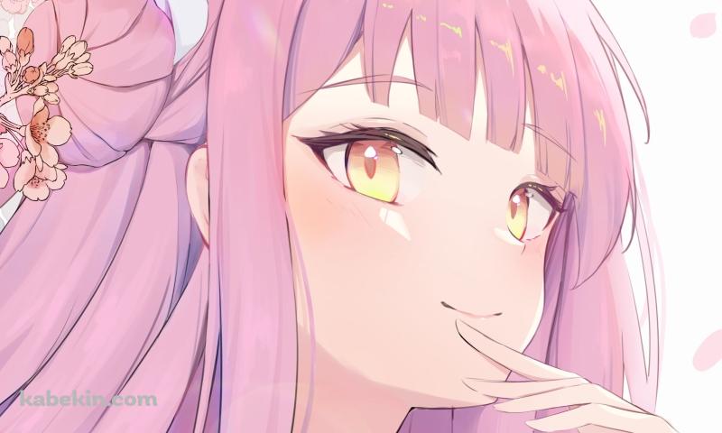 桜の花と微笑む聖園ミカ / ブルーアーカイブの壁紙(800px x 480px) 高画質 PC・デスクトップ用