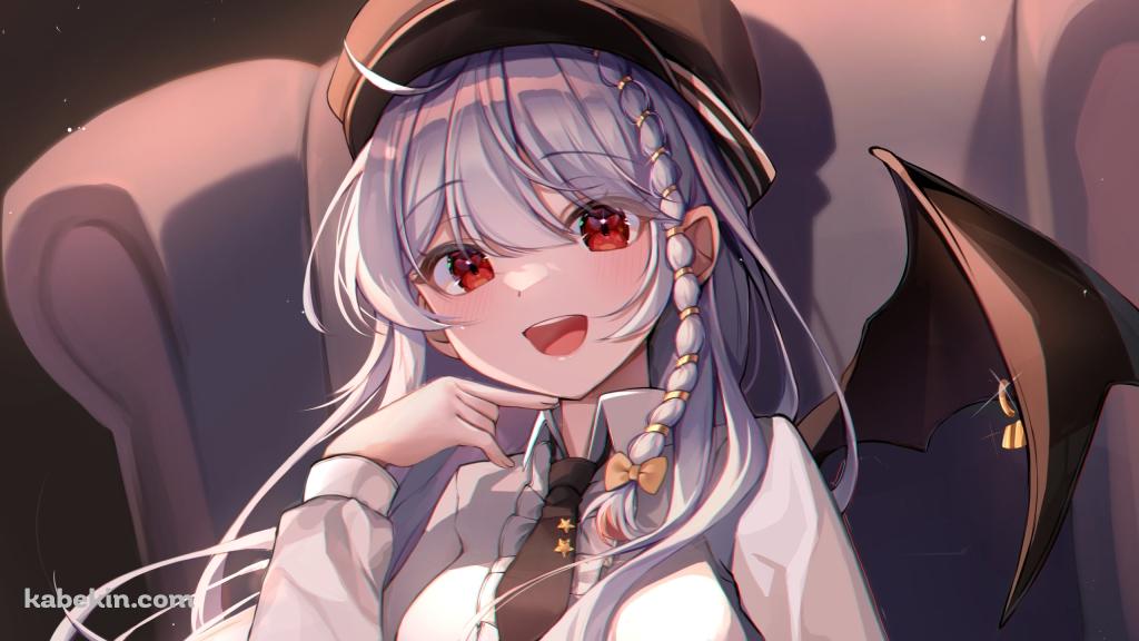 椅子に座って笑う黒舘ハルナ / ブルーアーカイブの壁紙(1024px x 576px) 高画質 PC・デスクトップ用