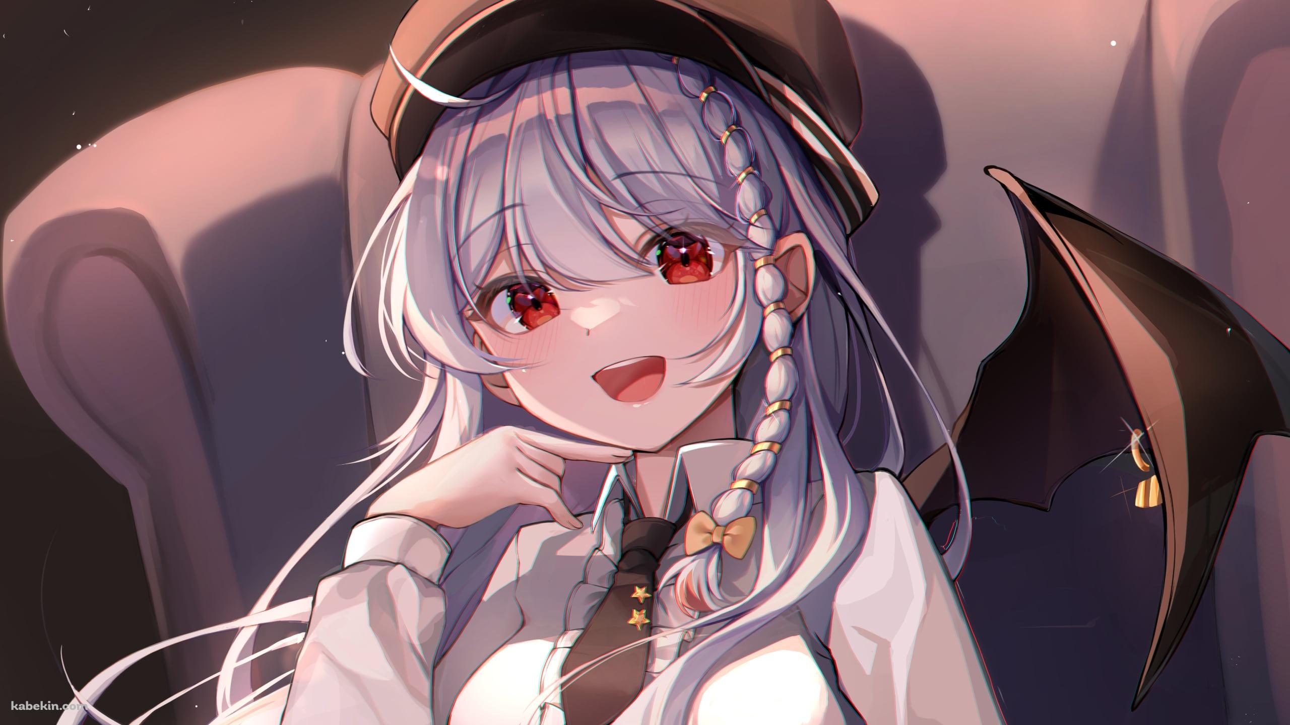椅子に座って笑う黒舘ハルナ / ブルーアーカイブの壁紙(2560px x 1440px) 高画質 PC・デスクトップ用
