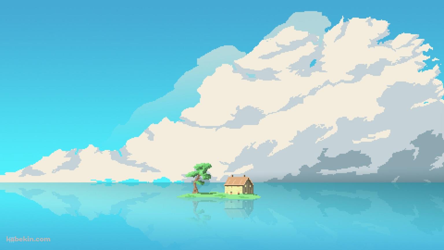 スタジオ・ジブリ / 海の中の家 / ドット絵の壁紙(1536px x 864px) 高画質 PC・デスクトップ用
