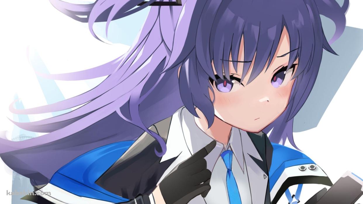 頬を赤らめて指をさす早瀬ユウカ / ブルーアーカイブの壁紙(1242px x 698px) 高画質 PC・デスクトップ用