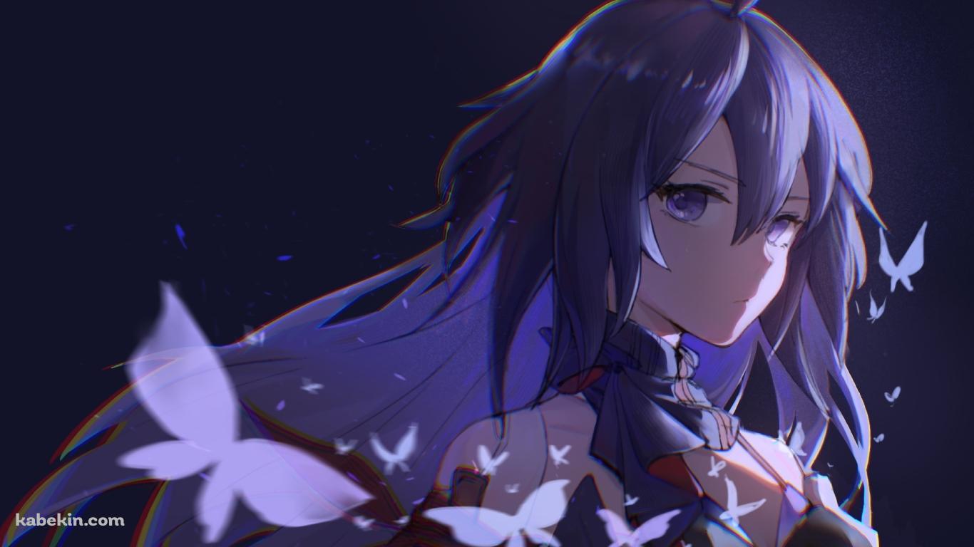 紫の蝶とこちらを見つめるゼーレ / 崩壊:スターレイルの壁紙(1366px x 768px) 高画質 PC・デスクトップ用