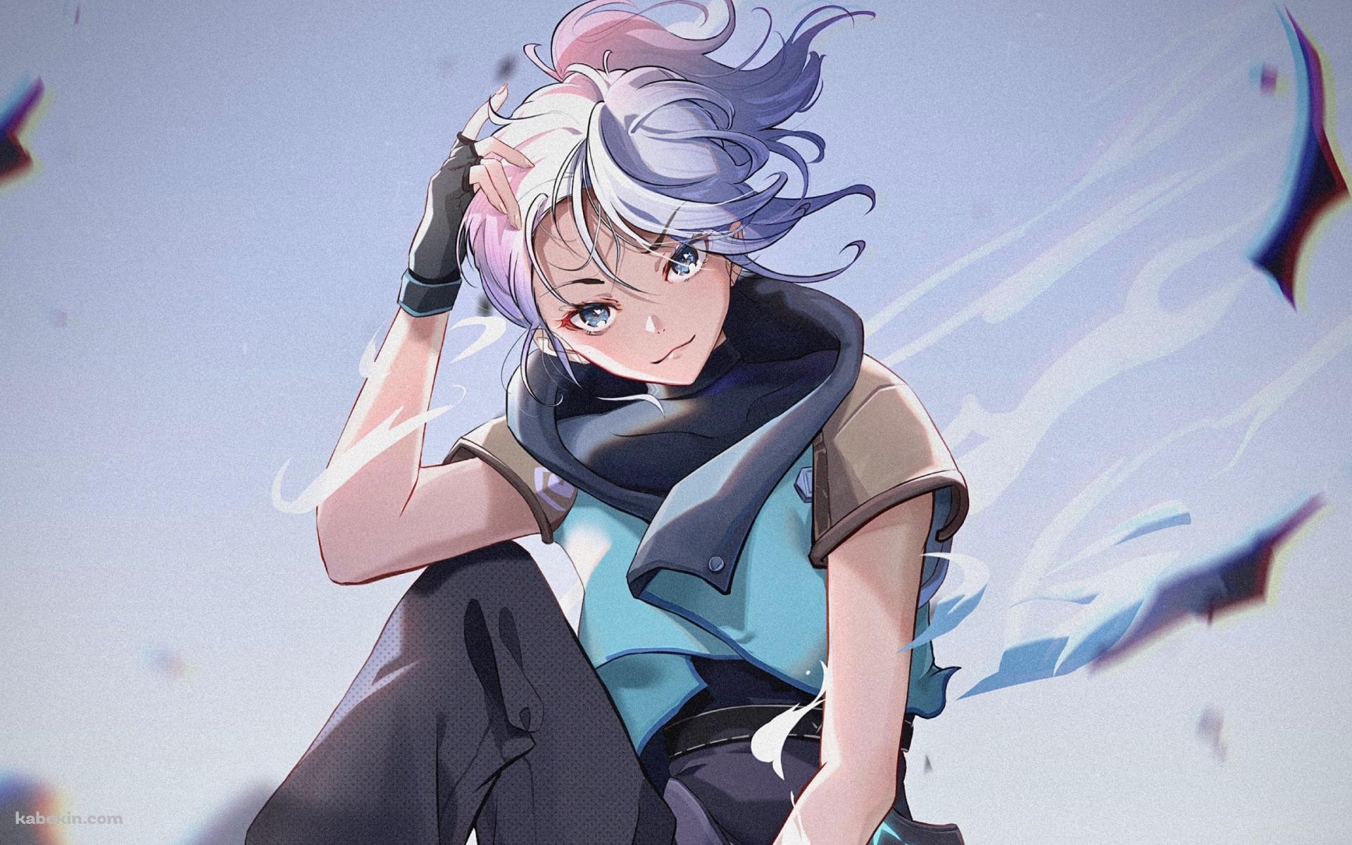 膝を立てこちらを見つめる可愛いジェット / ヴァロラントの壁紙(1920px x 1200px) 高画質 PC・デスクトップ用