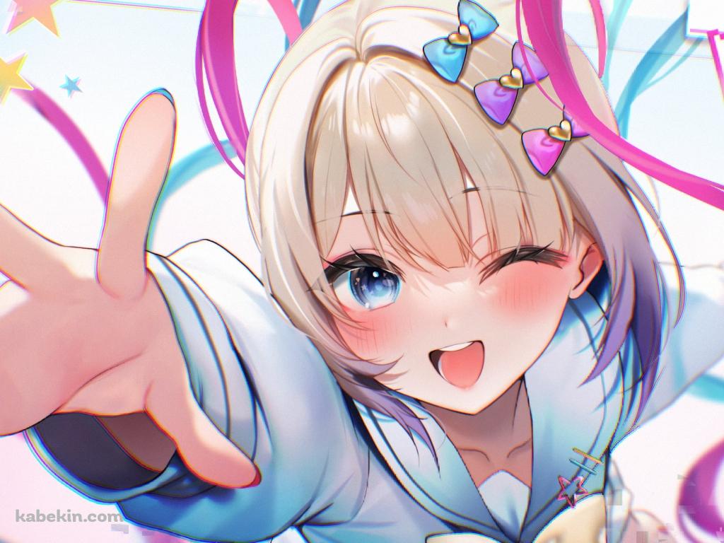ウィンクしながら右手を伸ばす超てんちゃん / にーでぃがーるの壁紙(1024px x 768px) 高画質 PC・デスクトップ用