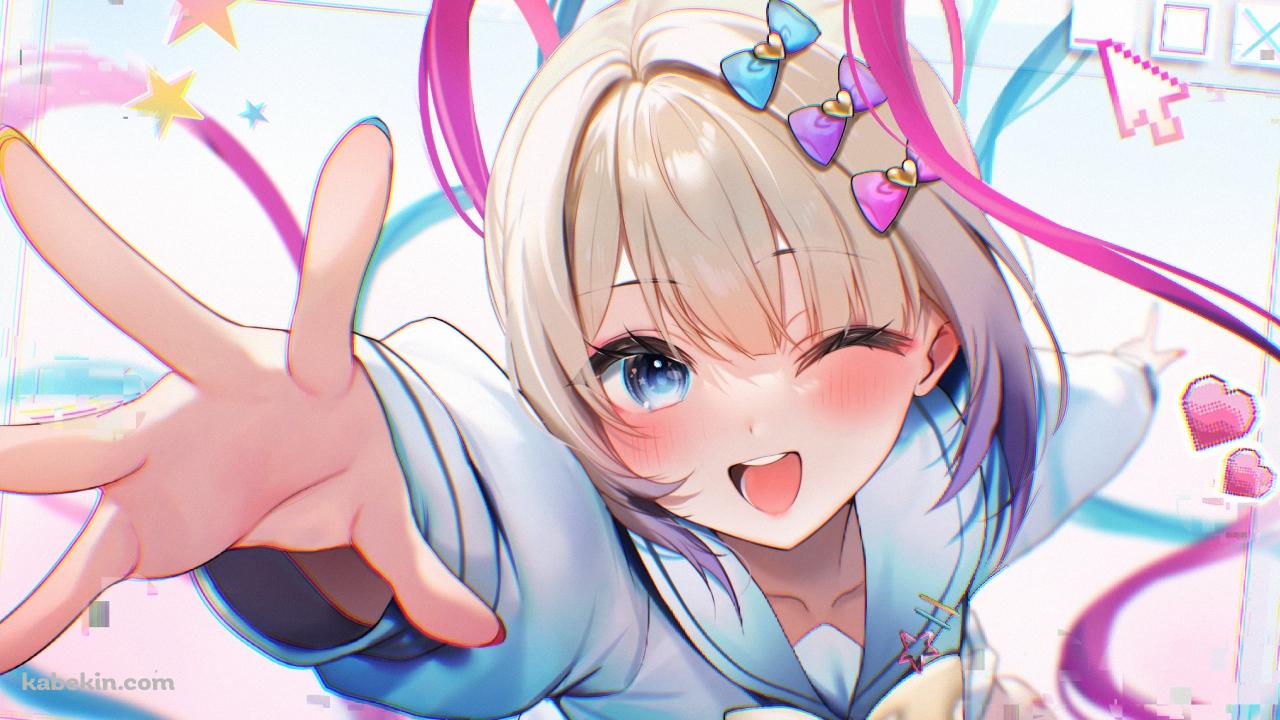 ウィンクしながら右手を伸ばす超てんちゃん / にーでぃがーるの壁紙(1280px x 720px) 高画質 PC・デスクトップ用