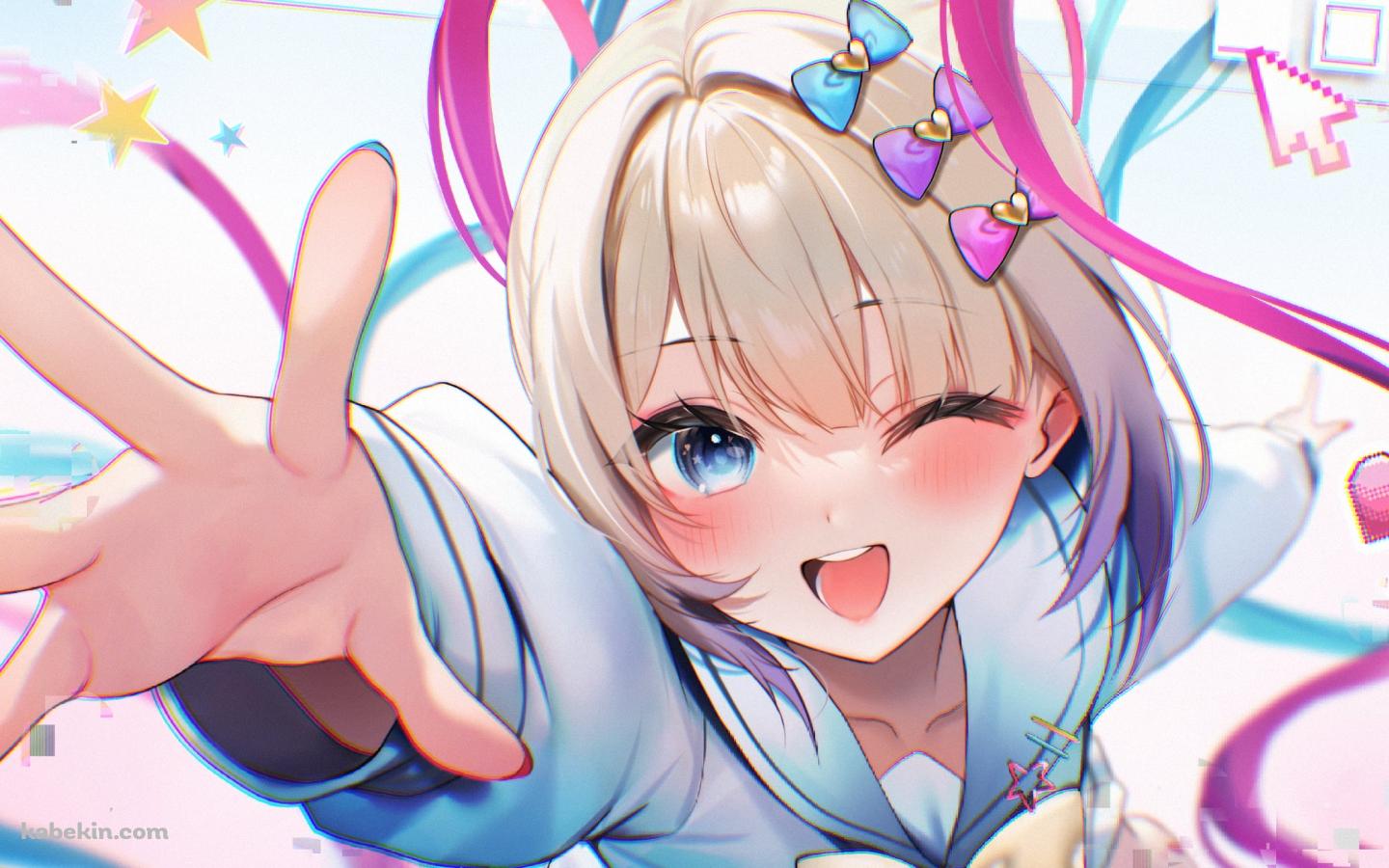 ウィンクしながら右手を伸ばす超てんちゃん / にーでぃがーるの壁紙(1440px x 900px) 高画質 PC・デスクトップ用