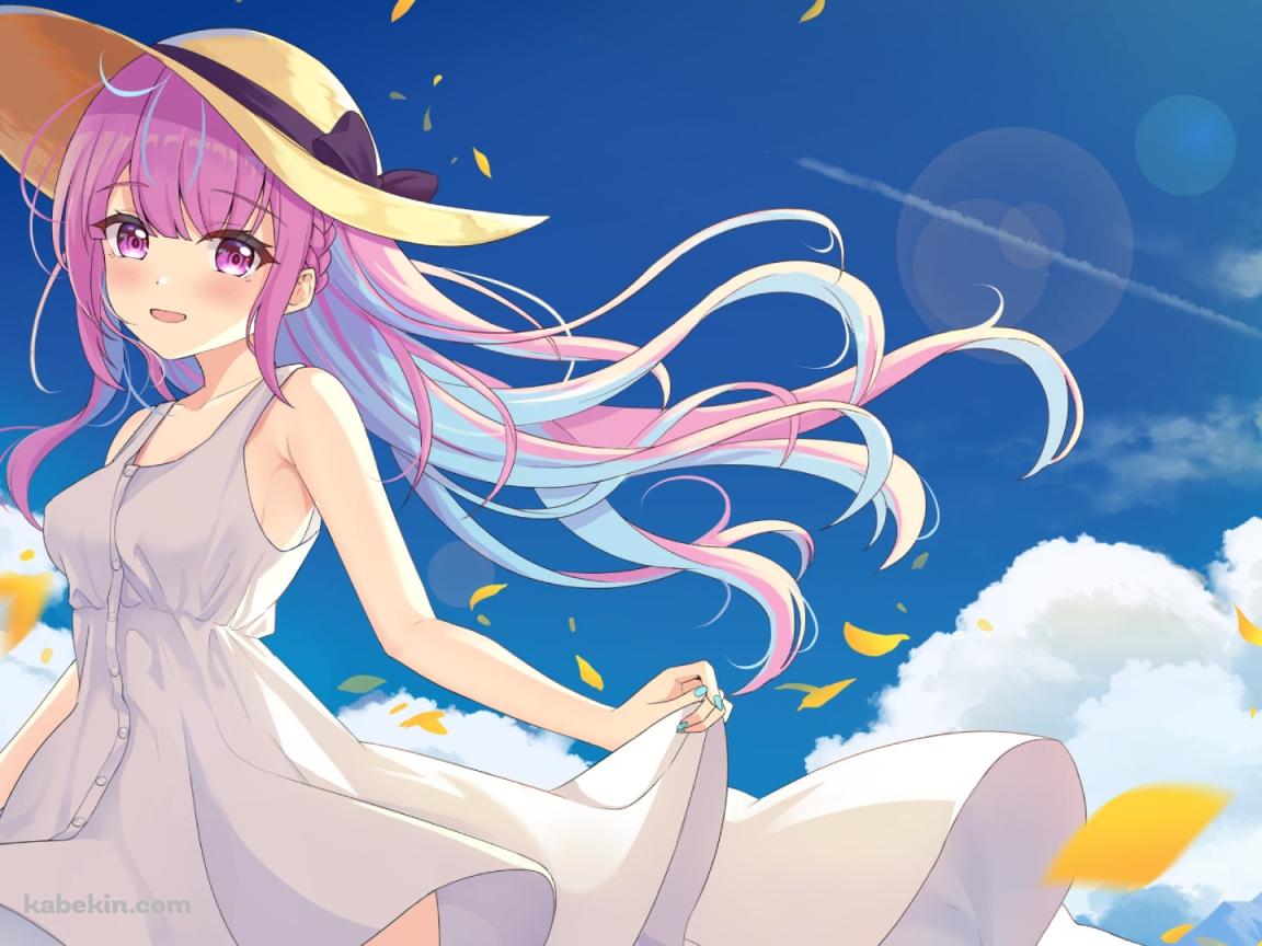 青空と黄色い花びらと湊あくあ / ホロライブ / バーチャルYouTuberの壁紙(1152px x 864px) 高画質 PC・デスクトップ用