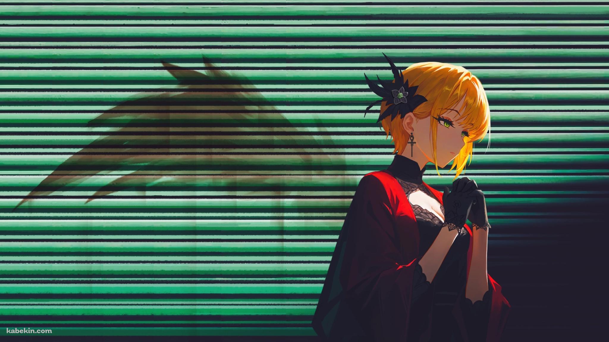 緑のシャッターの前で祈る宮本フレデリカ / アイマスの壁紙(2048px x 1152px) 高画質 PC・デスクトップ用