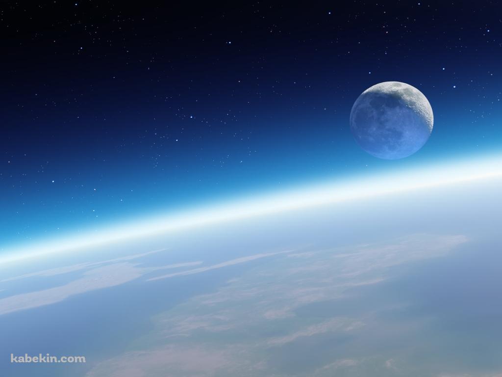 でかい地球と小さな月 / 大気圏の壁紙(1024px x 768px) 高画質 PC・デスクトップ用