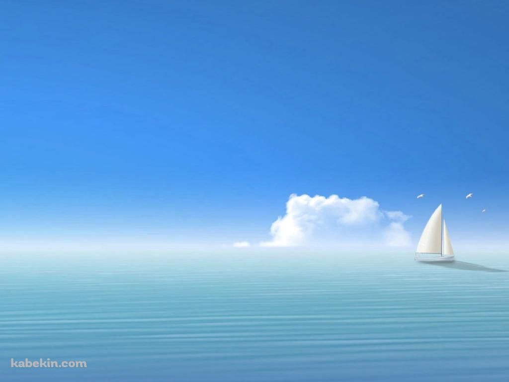 夏の海と一隻のヨット / イラストの壁紙(1024px x 768px) 高画質 PC・デスクトップ用