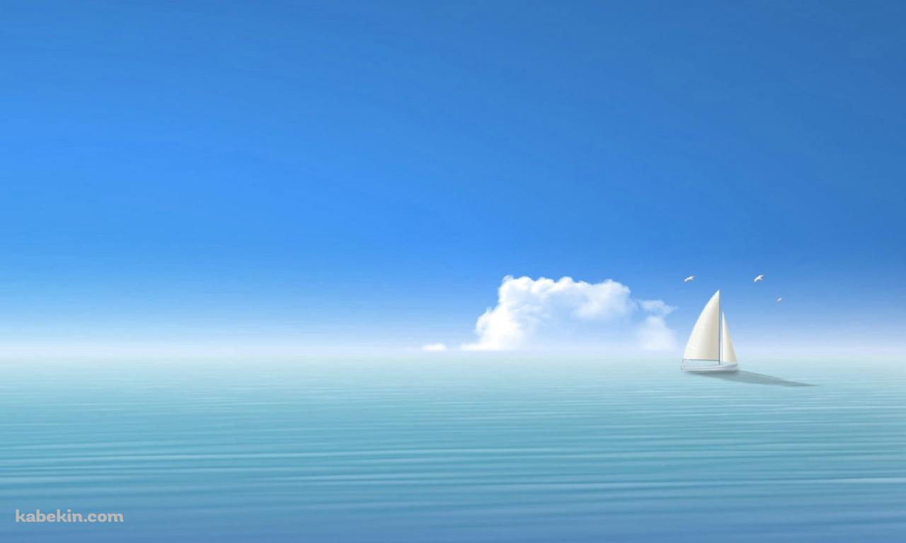 夏の海と一隻のヨット / イラストの壁紙(1280px x 768px) 高画質 PC・デスクトップ用