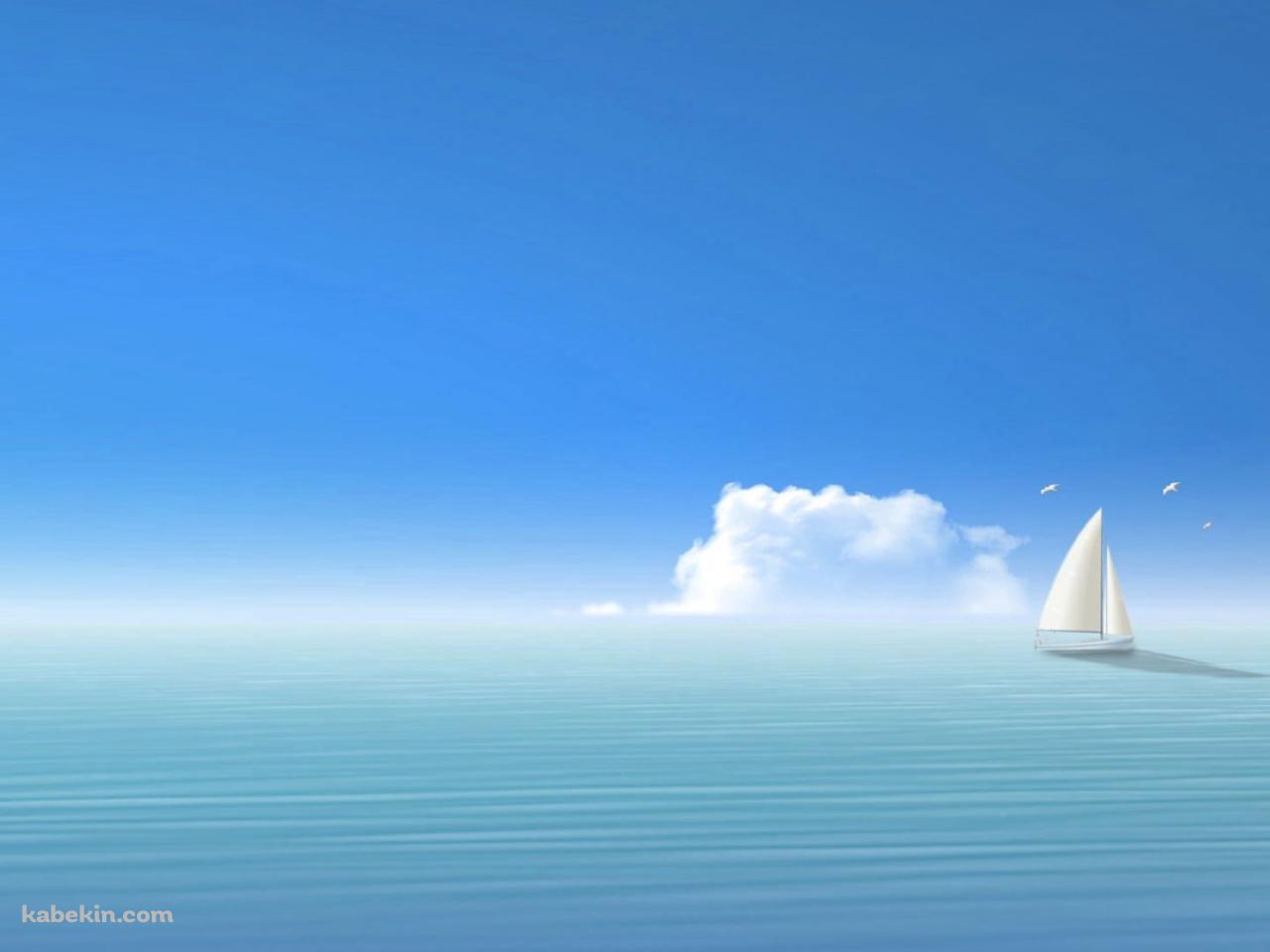 夏の海と一隻のヨット / イラストの壁紙(1280px x 960px) 高画質 PC・デスクトップ用