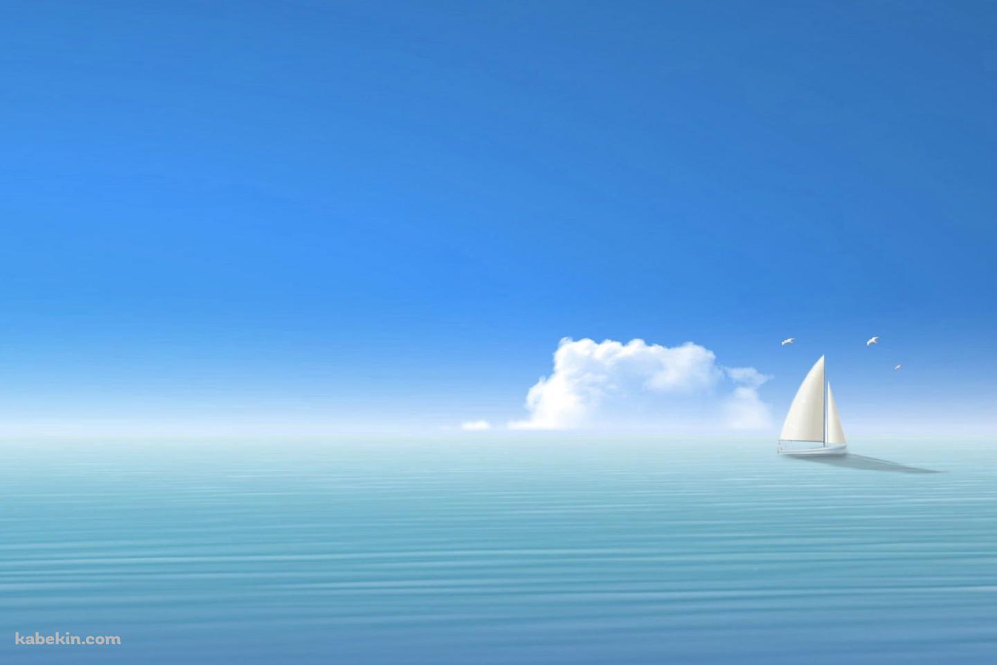 夏の海と一隻のヨット / イラストの壁紙(1440px x 960px) 高画質 PC・デスクトップ用