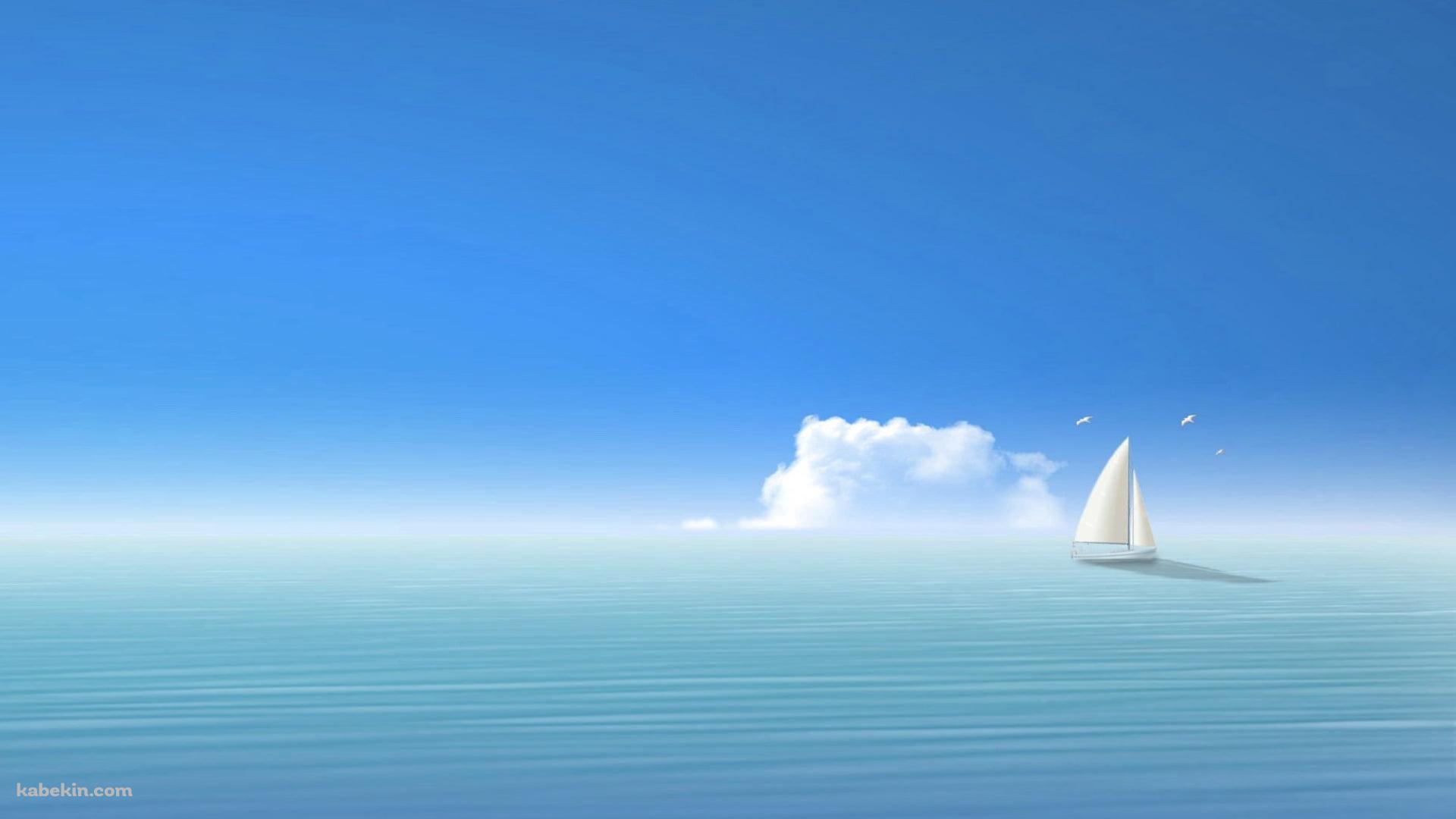 夏の海と一隻のヨット / イラストの壁紙(1920px x 1080px) 高画質 PC・デスクトップ用
