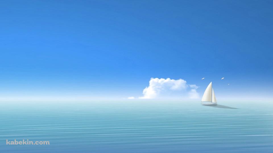 夏の海と一隻のヨット / イラストの壁紙(960px x 540px) 高画質 PC・デスクトップ用