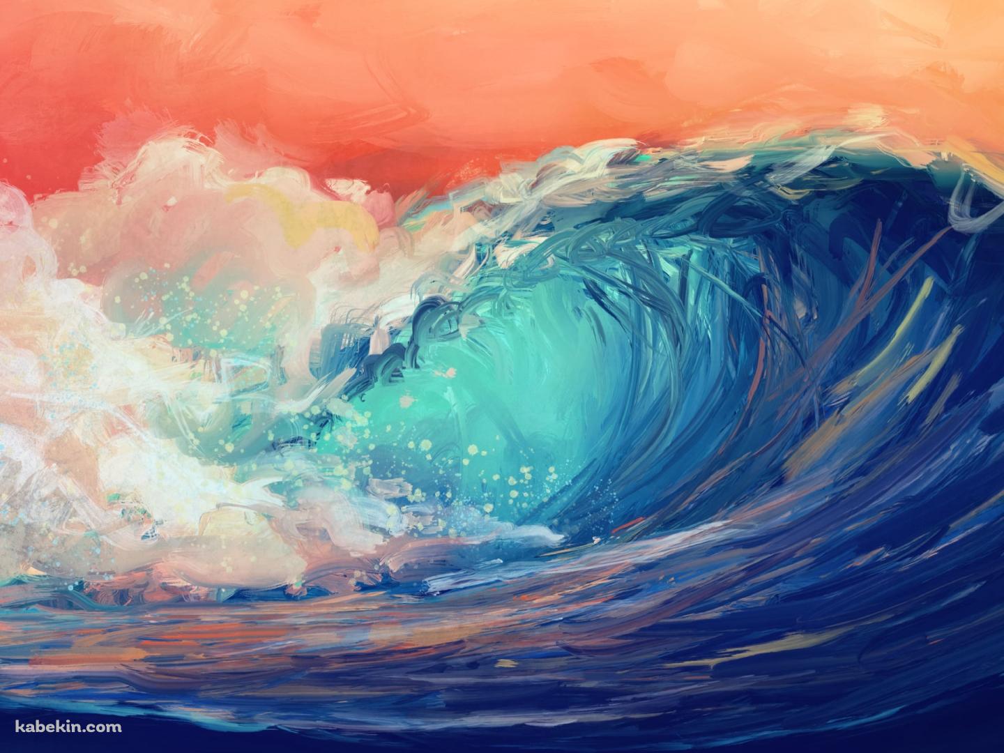 鮮やかなペンタッチで描かれた波 / 海の壁紙(1440px x 1080px) 高画質 PC・デスクトップ用