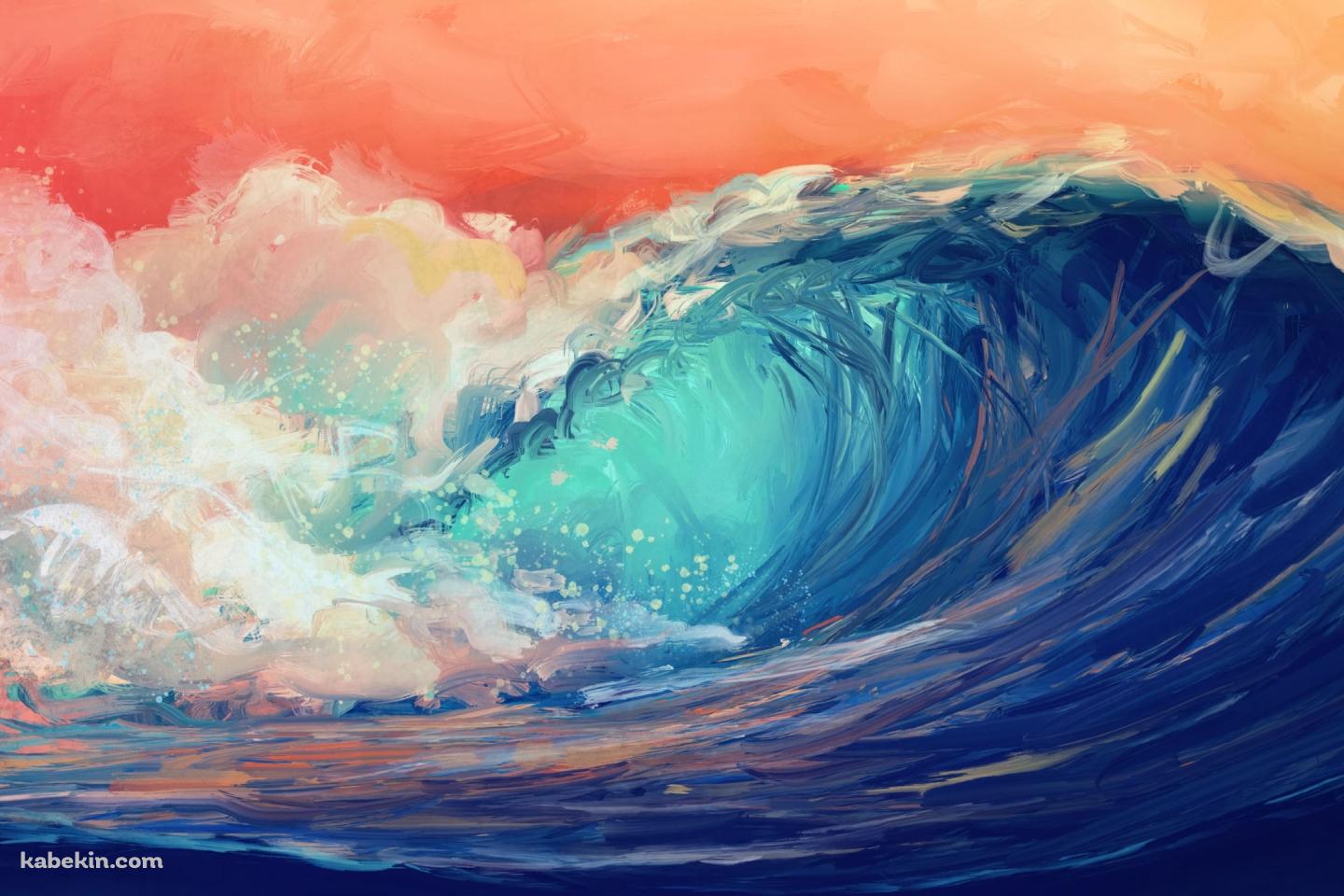 鮮やかなペンタッチで描かれた波 / 海の壁紙(1440px x 960px) 高画質 PC・デスクトップ用