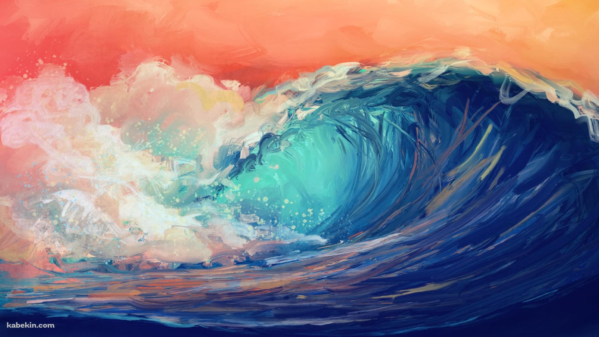 鮮やかなペンタッチで描かれた波 / 海の壁紙(1920px x 1080px) 高画質 PC・デスクトップ用