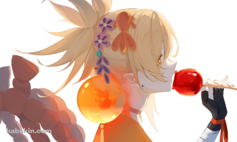 リンゴ飴を食べる宵宮の横顔 / 原神の壁紙(800px x 480px) 高画質 PC・デスクトップ用