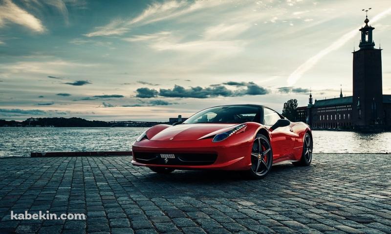 波止場に停まる赤いフェラーリ / イタリアの壁紙(800px x 480px) 高画質 PC・デスクトップ用