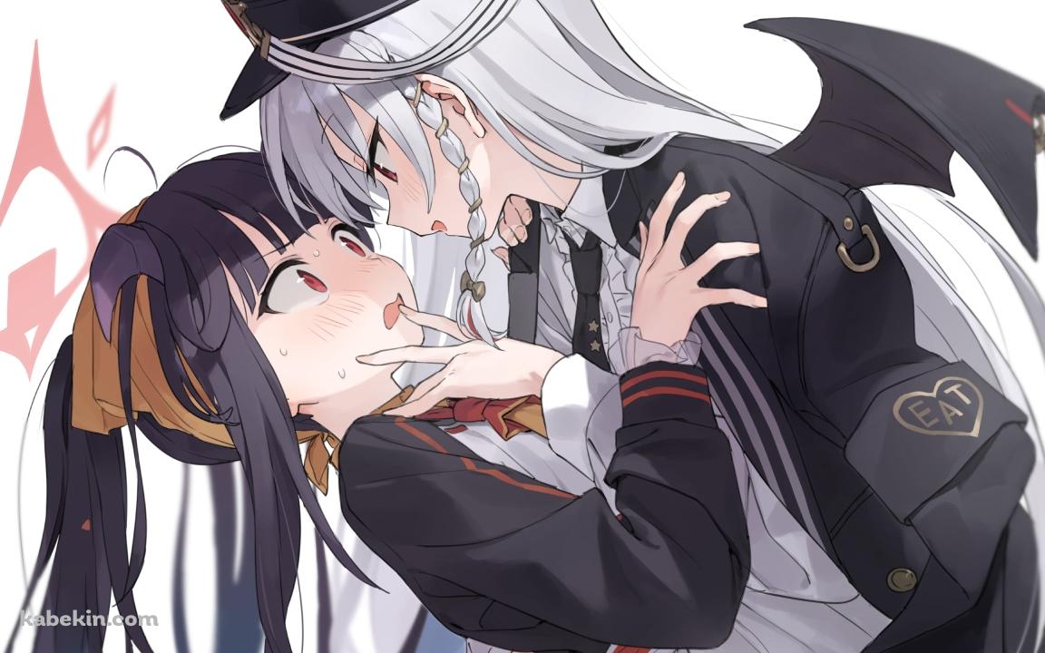 愛清フウカに迫る黒舘ハルナ / ブルーアーカイブの壁紙(1152px x 720px) 高画質 PC・デスクトップ用