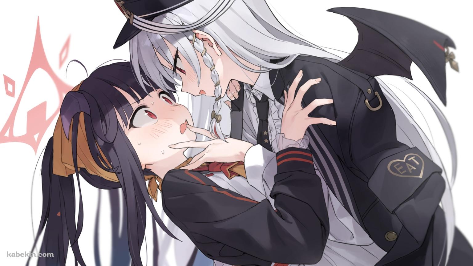 愛清フウカに迫る黒舘ハルナ / ブルーアーカイブの壁紙(1536px x 864px) 高画質 PC・デスクトップ用